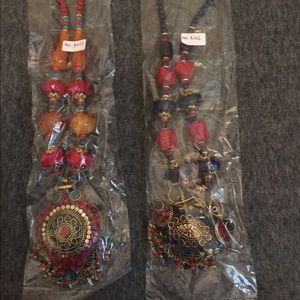 2 Handmade resin bead necklaces with brass pendant